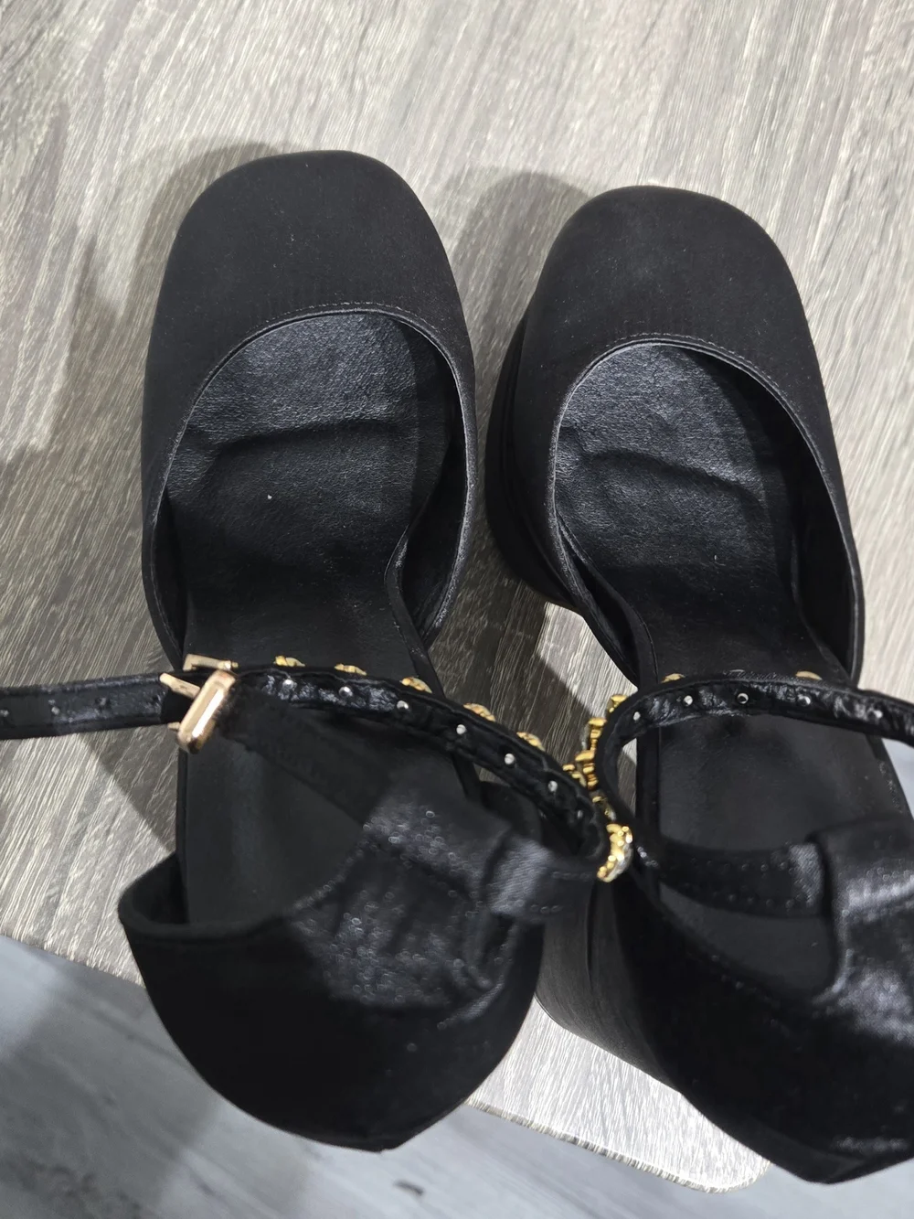 Chunky Black Platform Ankle-Strap Pumps